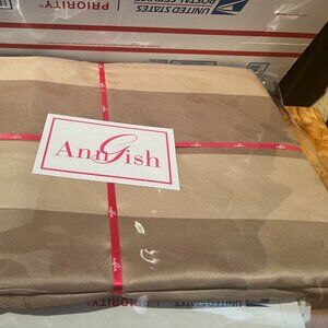$1,375! NWT Ann Gish 100% Silk Taffeta Sand Stripe QUEEN Duvet Cover ONLY